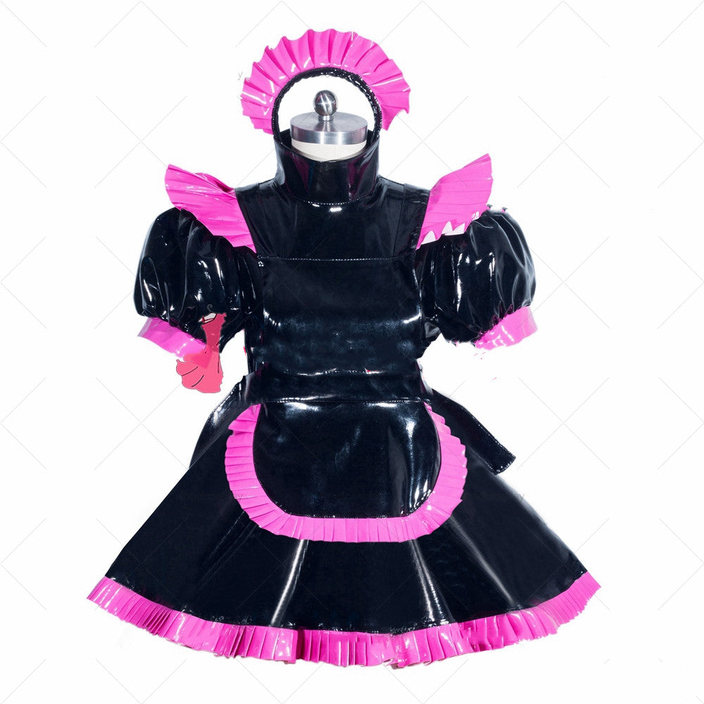 Lockable Sissy Maid Dress In Black Patent Leather