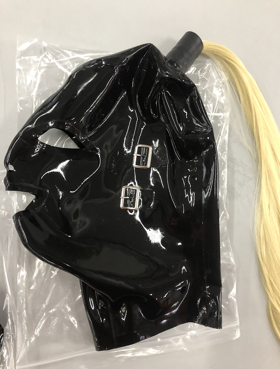 Black Natural Latex Full Face Mask With Wig