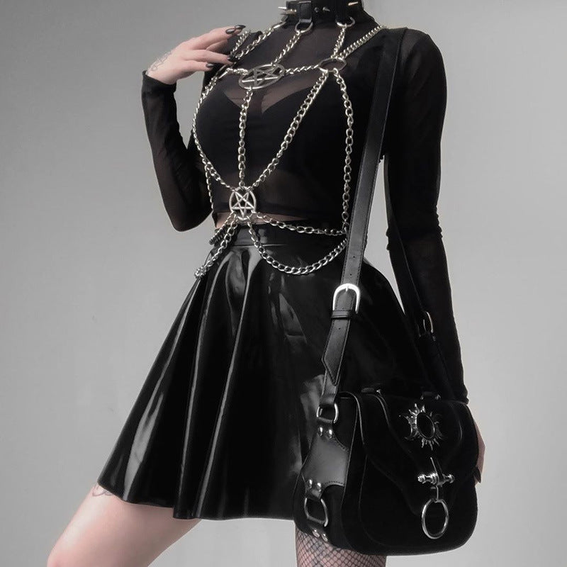 Chain Five Star Gothic Sexy Binding Harness & Collar