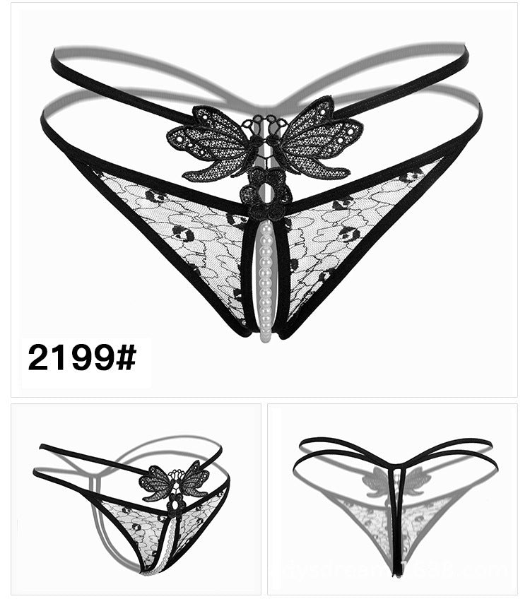 Women's Lace Transparent Open-Crotch Thongs