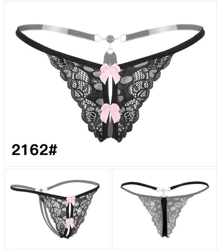 Women's Lace Transparent Open-Crotch Thongs