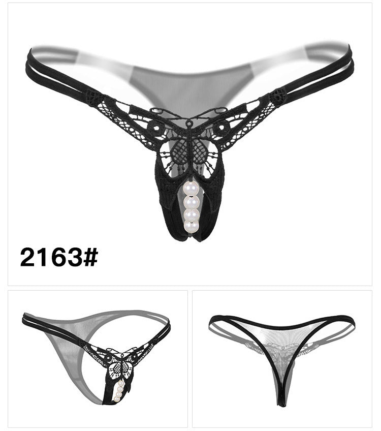 Women's Lace Transparent Open-Crotch Thongs