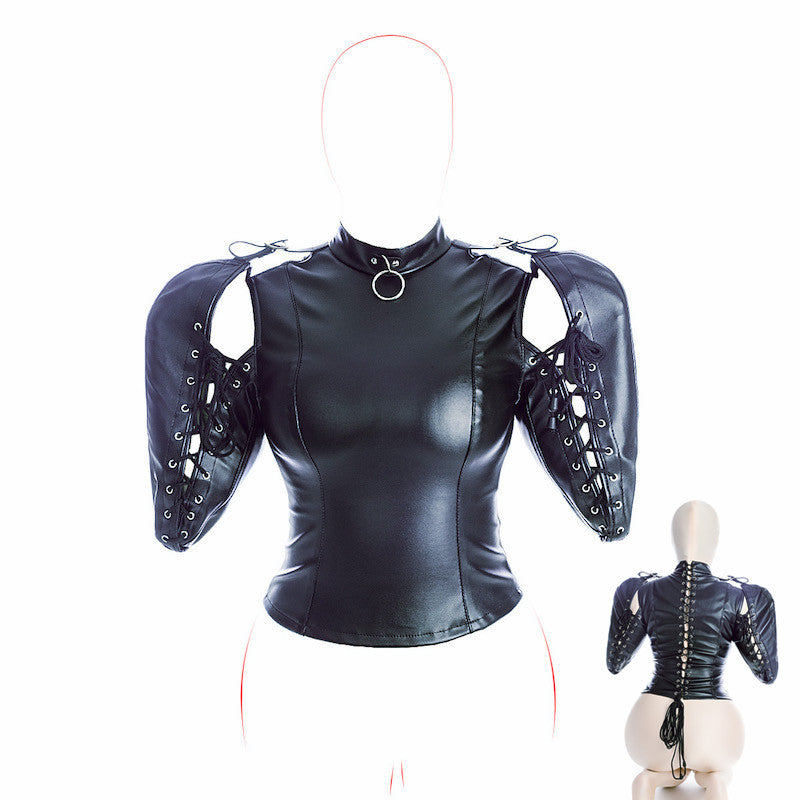 Black Leather Arm Restraint Bondage Jacket