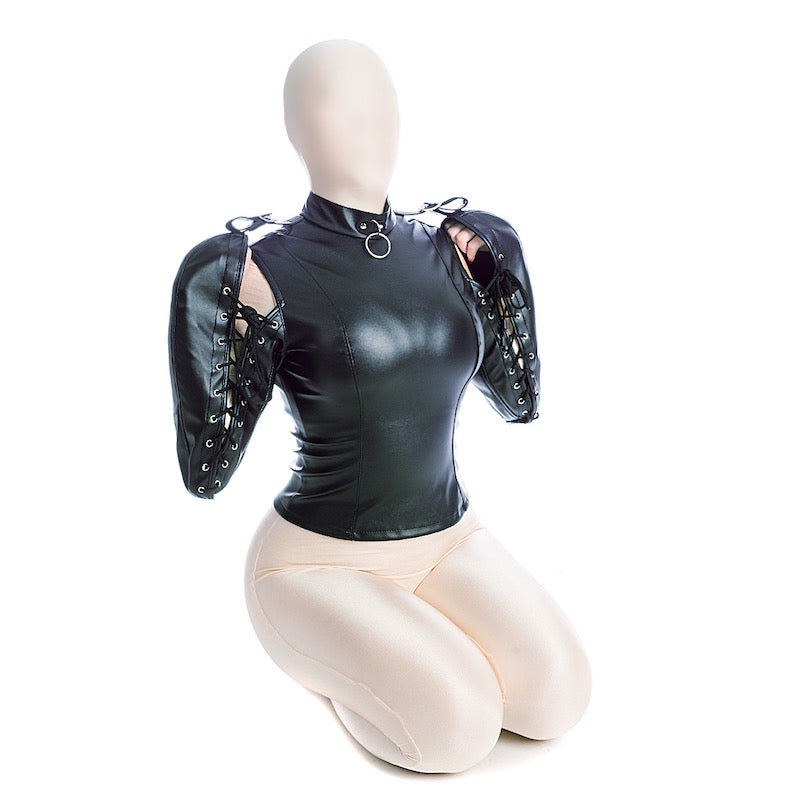 Black Leather Arm Restraint Bondage Jacket