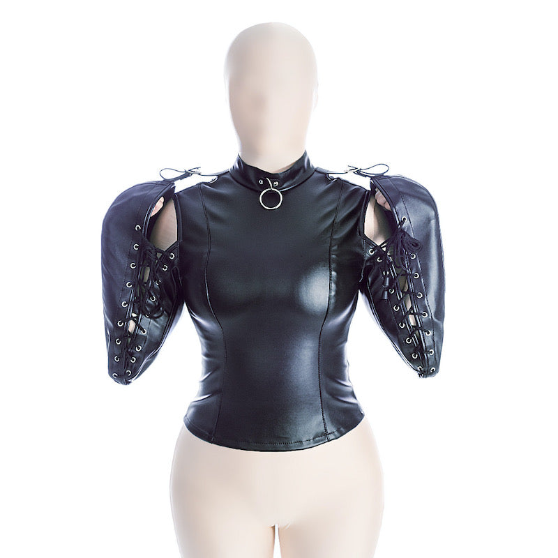 Black Leather Arm Restraint Bondage Jacket