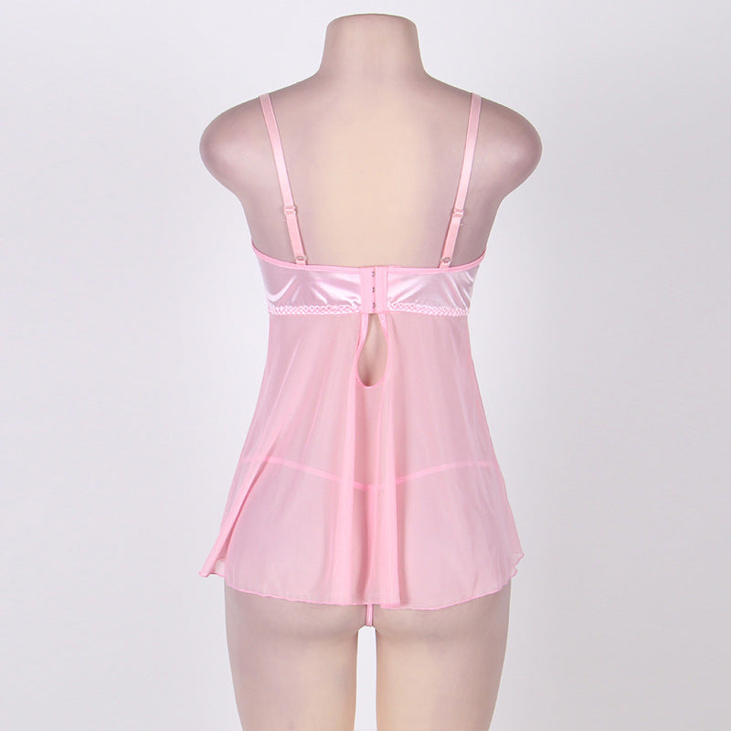 Pink Bra-Style Suspender Lace Nightdress