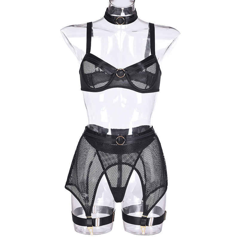 Four-Piece Mesh Iron Ring Stitching Collar Underwear