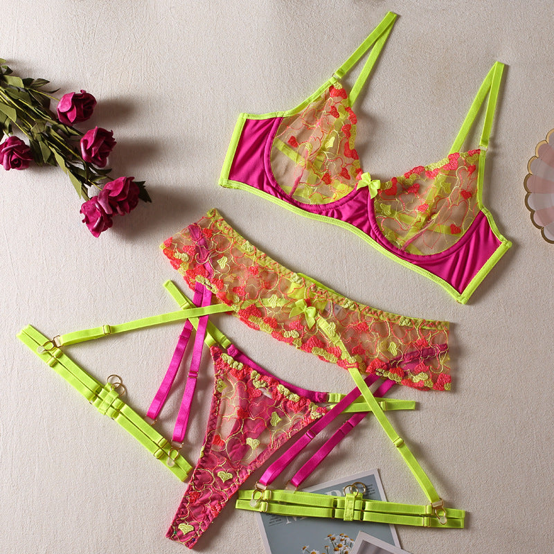 Three Piece Sexy Florescent Lingerie Set