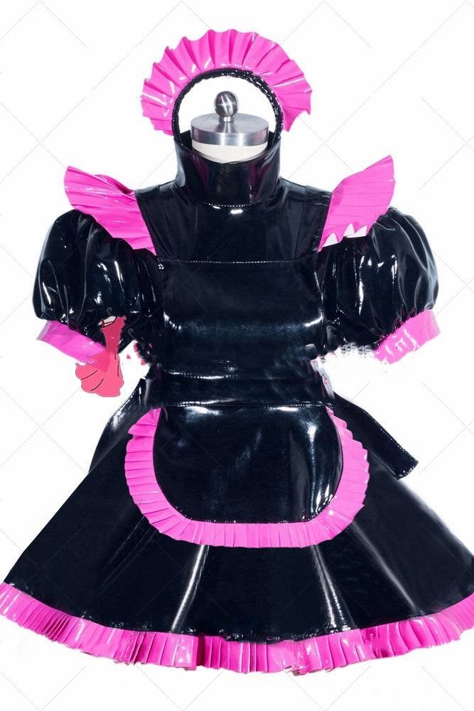 Lockable Sissy Maid Dress In Black Patent Leather