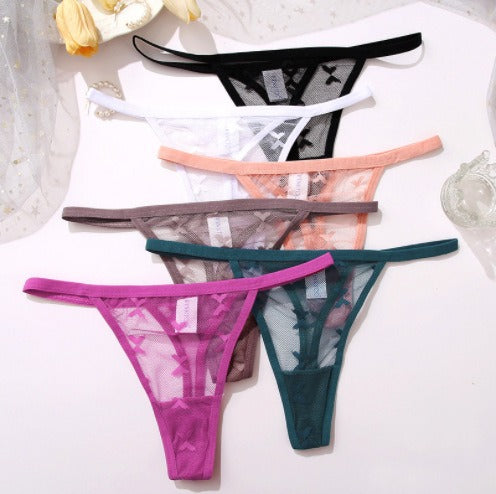 Lace thong with traceless lace hollow butterfly