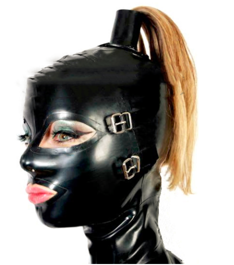 Black Natural Latex Full Face Mask With Wig