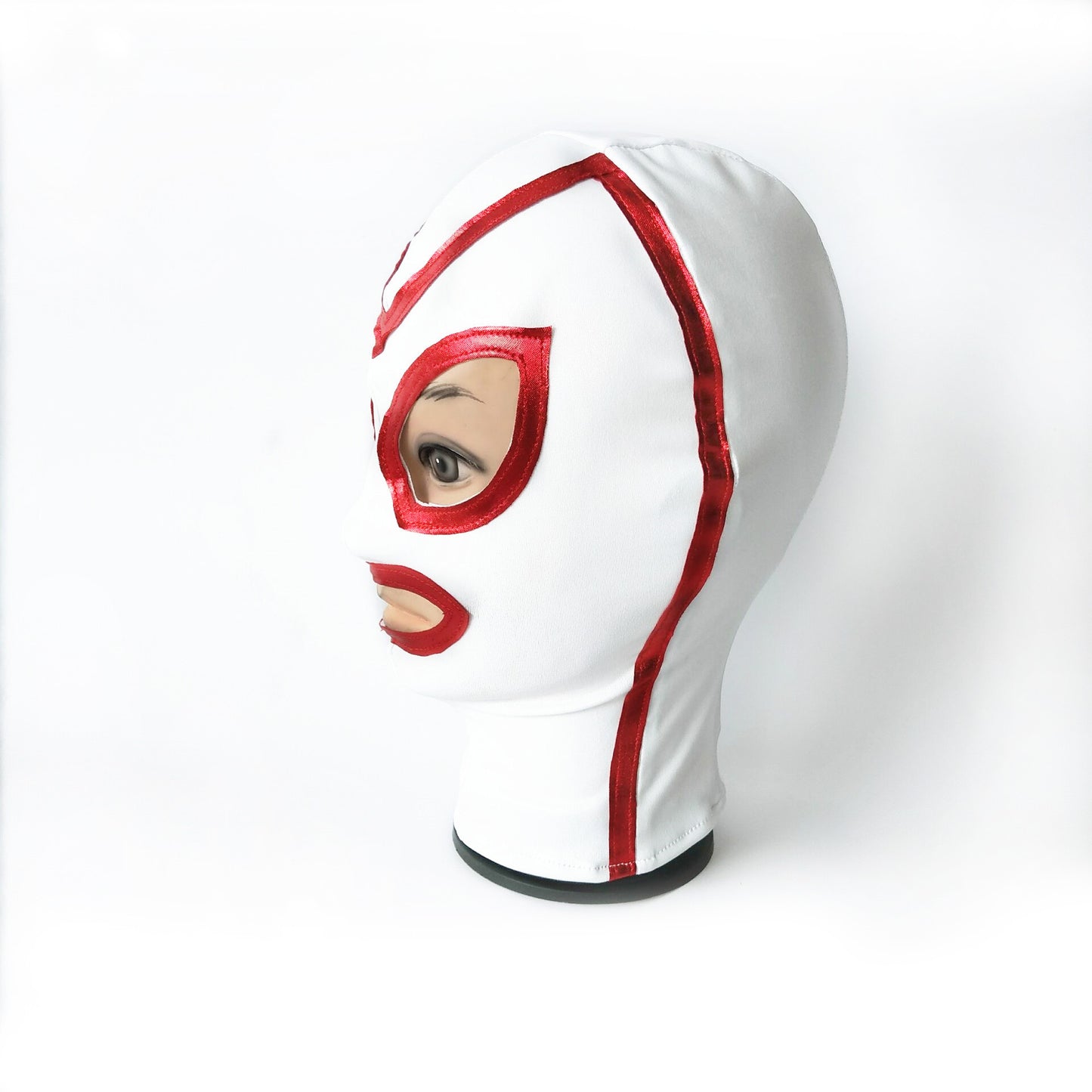 White Exposed Full Head Mouth Eye Latex Mask