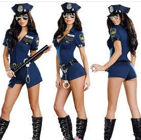 Blue Zipper Police Halloween Carnival Party Outfit