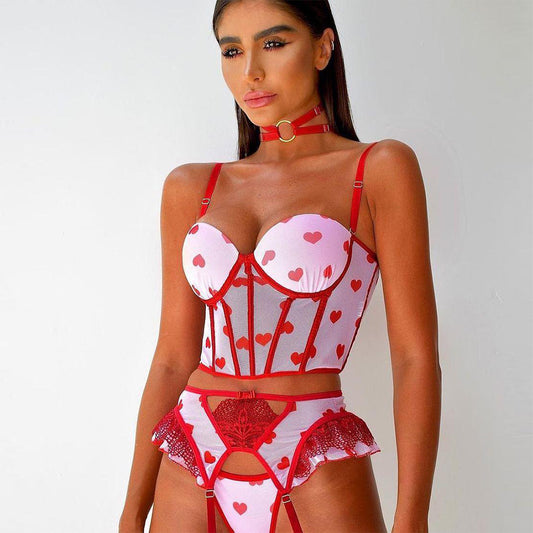 Body-shaping Heart-shaped Contrast Sling Lingerie Set