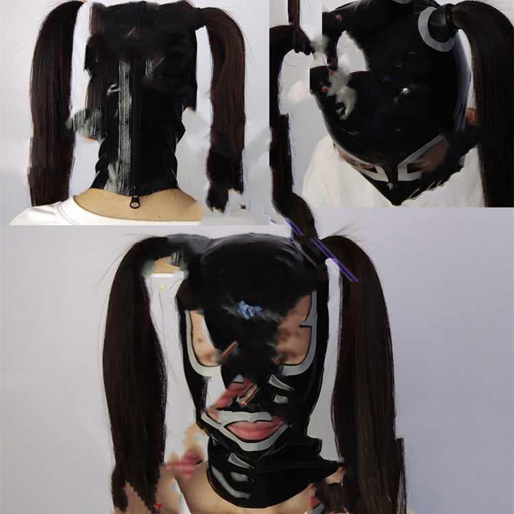 Fashion Latex Headgear Mask With Hair Holes