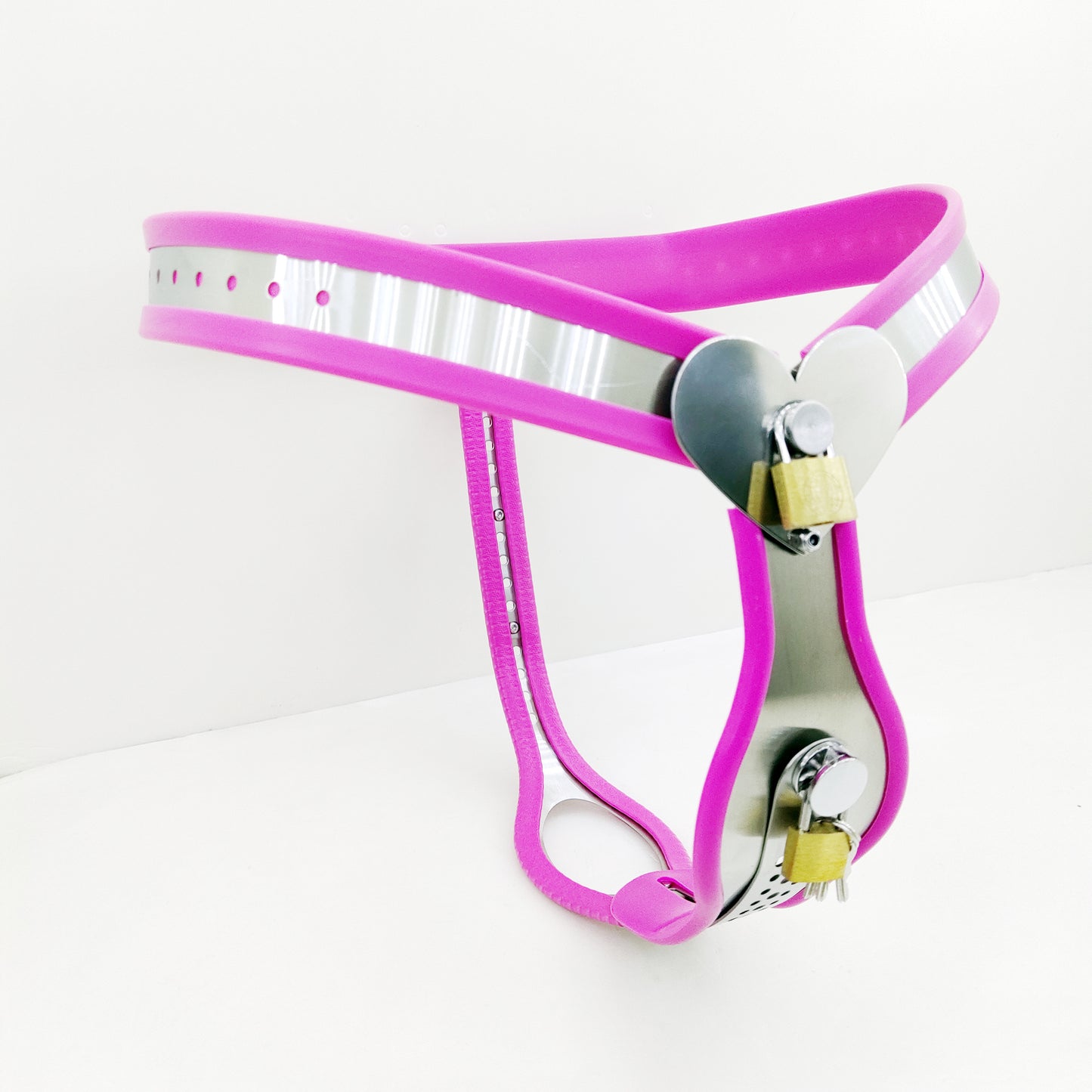 Heart Shaped Pink Stainless Steel Chastity Cage Belt