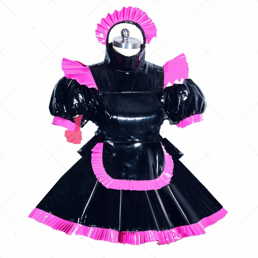 Lockable Sissy Maid Dress In Black Patent Leather