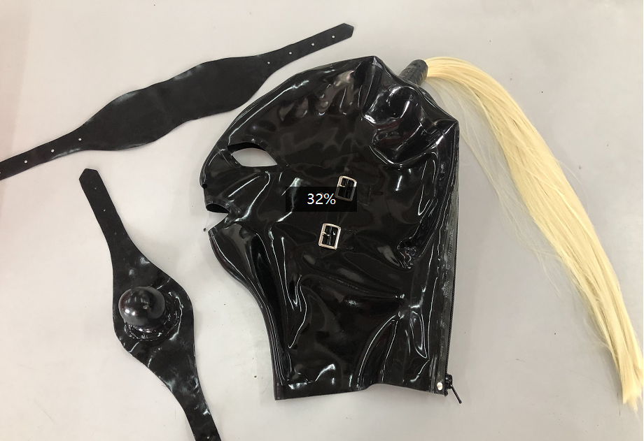 Black Natural Latex Full Face Mask With Wig