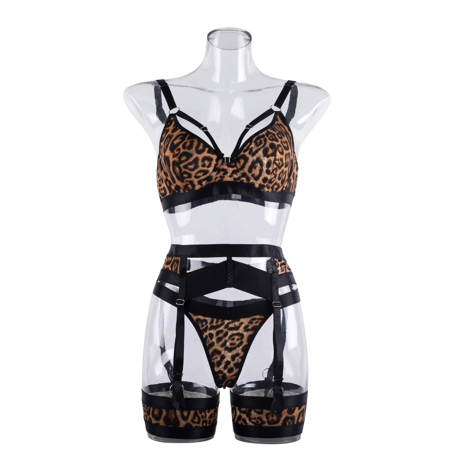 Leopard Print Suspender Lingerie Thong Set