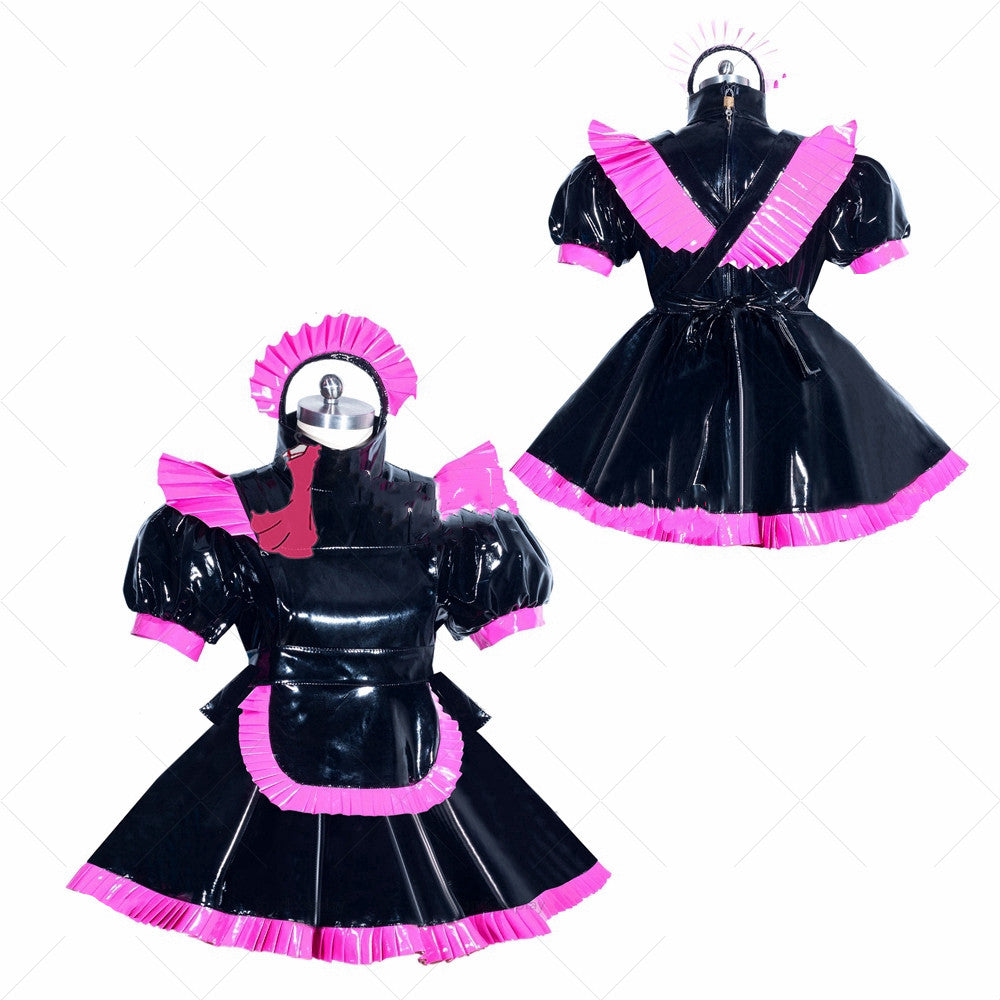 Lockable Sissy Maid Dress In Black Patent Leather