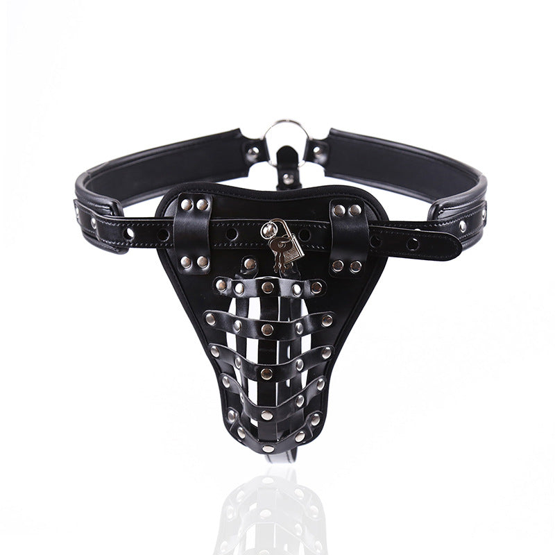 Men's Chastity Pants Leather Strap Adult Bird Cage Lockable Belt Panties