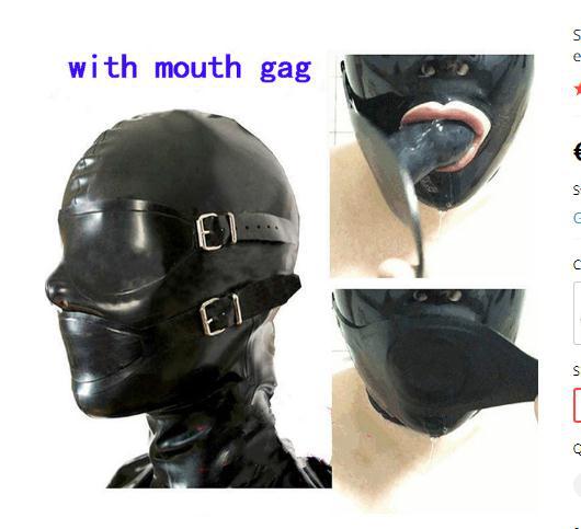 Black Natural Latex Full Face Mask With Wig