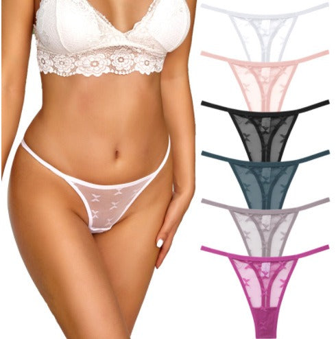 Lace thong with traceless lace hollow butterfly