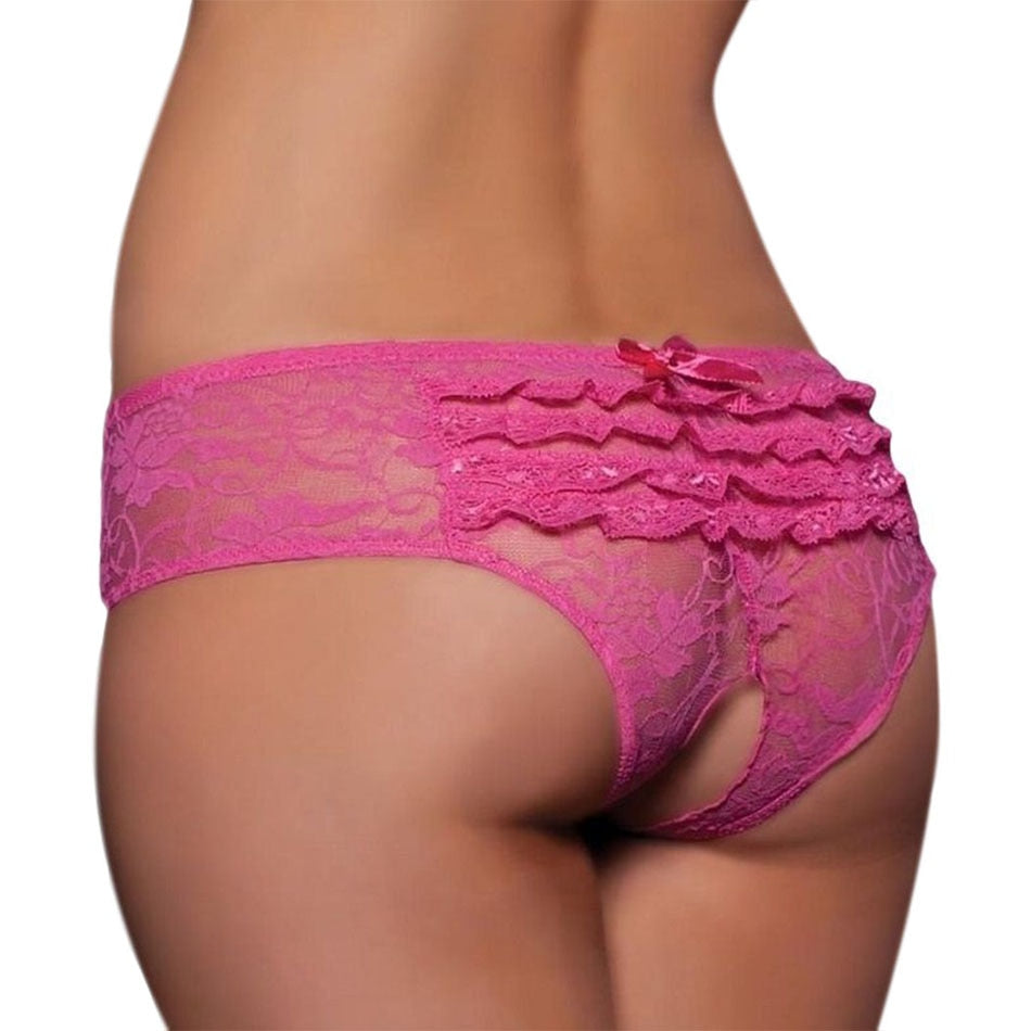 Lace Crotchless Lingerie Bowknot Knickers Panties Thong Transparent