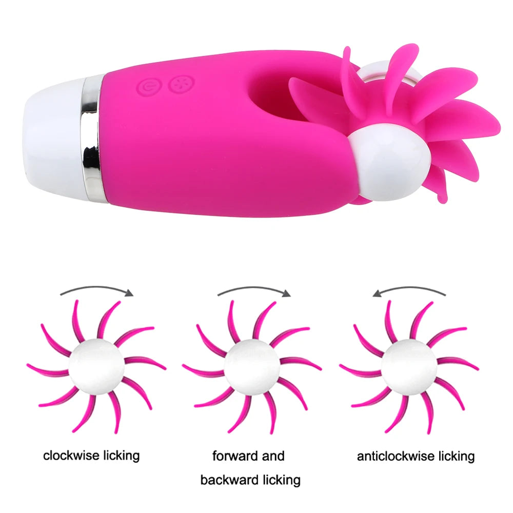 Tongue Licking Clitoris Stimulator 12 Speed Rotating Oral Sex Nipple G-spot Massage Vibrator