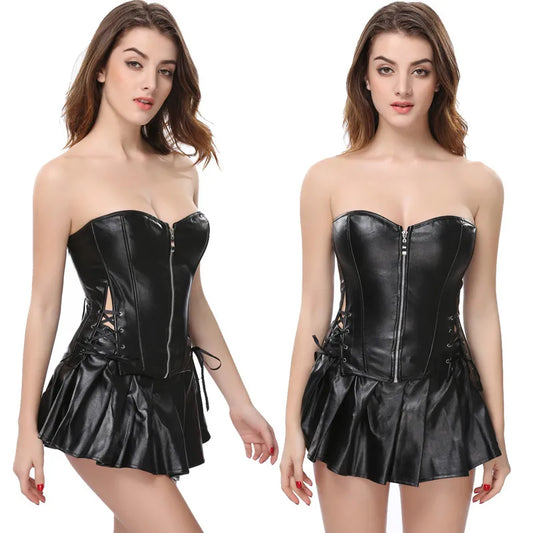 Black Faux Leather Burlesque PVC Corset