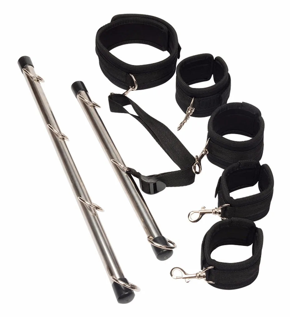 Metal Spreader Bar Handcuffs Ankle Cuff Neck Collar Restraint Set