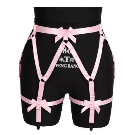 Pink Bow Wedding Garter Belt Elastic Multiple Colour Body Harness Cage Bondage Stocking Garter Suspender