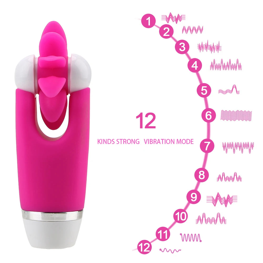 Tongue Licking Clitoris Stimulator 12 Speed Rotating Oral Sex Nipple G-spot Massage Vibrator