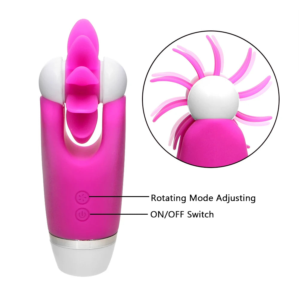 Tongue Licking Clitoris Stimulator 12 Speed Rotating Oral Sex Nipple G-spot Massage Vibrator