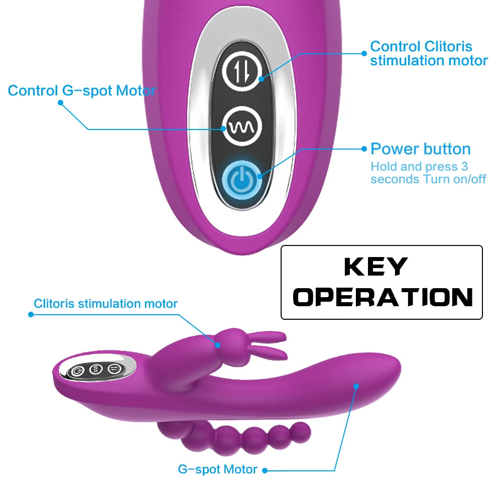 12 Speeds Waterproof Rechargeable Rabbit Vibrator G-spot and P-spot Anal Clit Stimulator Dildo