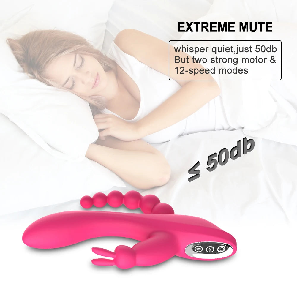 12 Speeds Waterproof Rechargeable Rabbit Vibrator G-spot and P-spot Anal Clit Stimulator Dildo