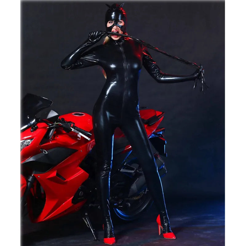 Latex Catsuit Faux Leather wetlook Stretch PVC Bodysuit