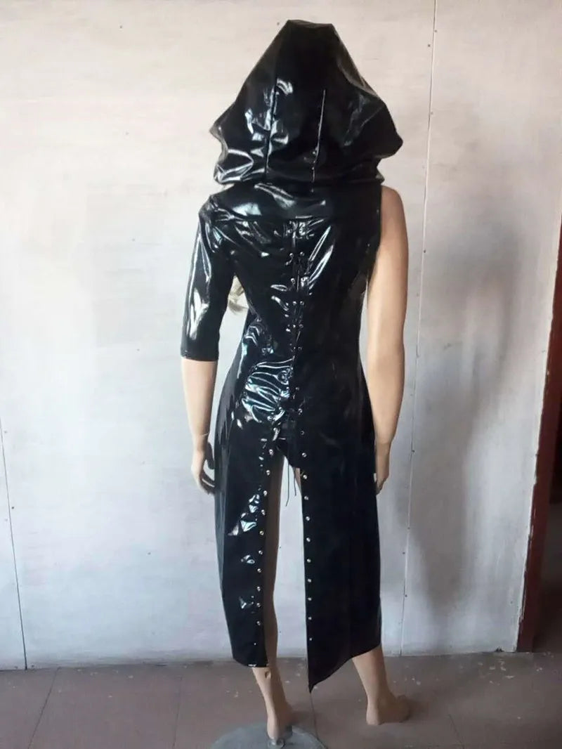 Sexy Black Wet Look Dress Catsuit PVC Patent Leather Bodysuit