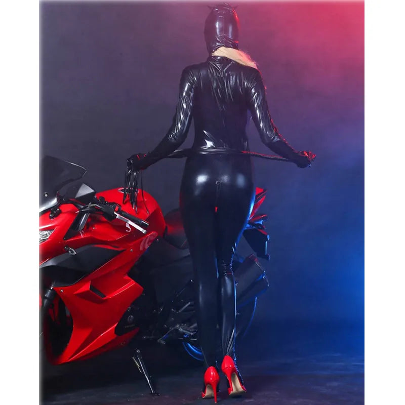 Latex Catsuit Faux Leather wetlook Stretch PVC Bodysuit