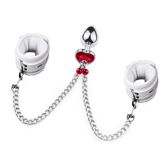 Wrist/Ancle Restraints Stainless Steel Anal Plug with Bell Tail