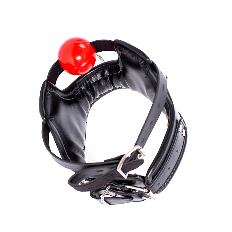 Slave Leather Adjustable Collar with Silicone Open Mouth Ball Gag