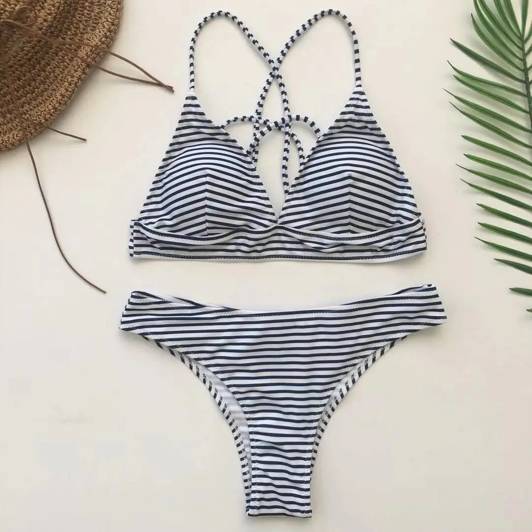 Push Up Bikini Set Padded Women Swimsuit Striped Bathing Suit