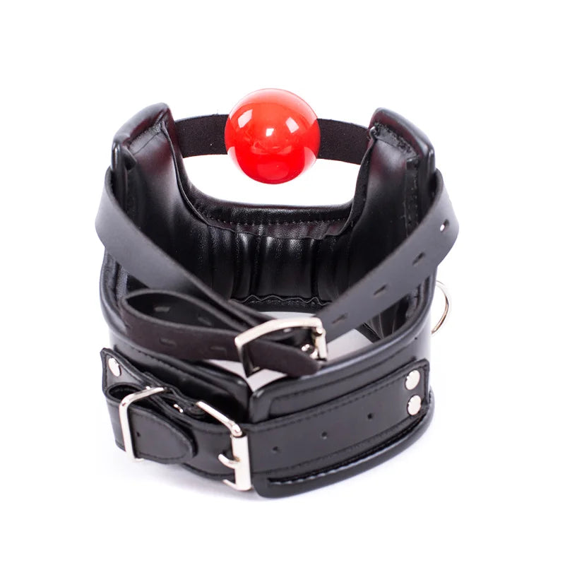 Slave Leather Adjustable Collar with Silicone Open Mouth Ball Gag