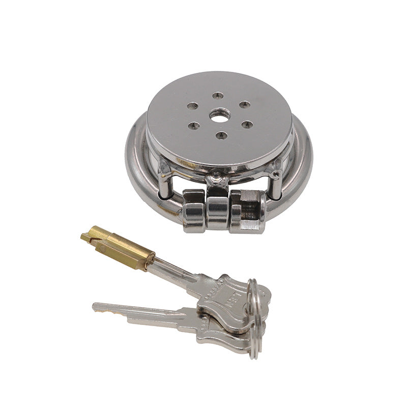 Flat Stainless Steel Round Hole Chastity Lock Cage