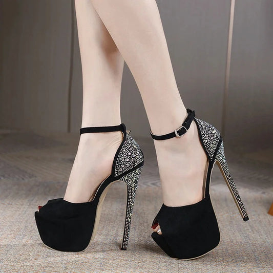 Liyke Summer Fashion Crystal Rhinestone Silk Platform Sandals For Women Sexy Peep Toe Stripper Heels Wedding Banquet Shoes Pumps