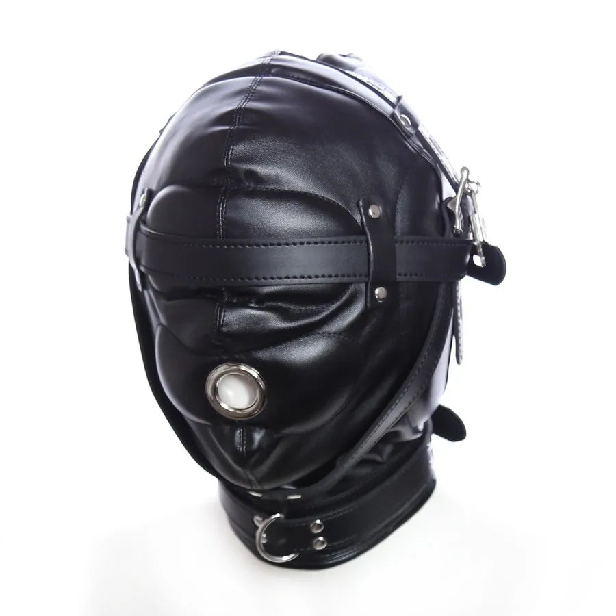 Leather Bondage Hood Mask with Mouth Hole