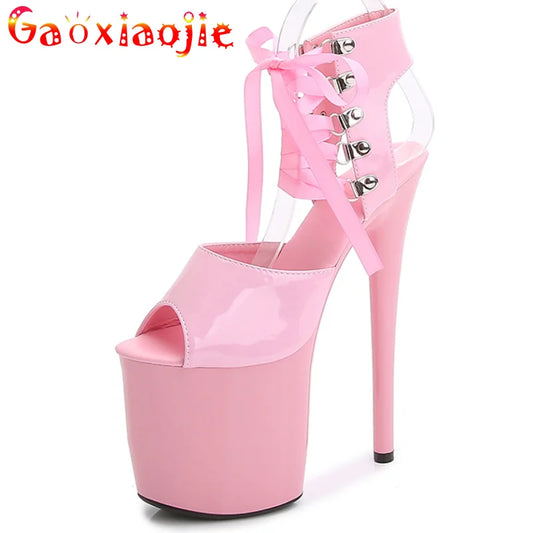 Shoes Women Platform Pole Dance Sandals 15CM 17CM 20CM High Heels Patent leather Gladiator Ladies Sandals Thick Bottom Stripper