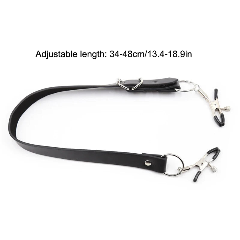 Black Leather Strap Harness Nipple Clamps Bdsm Slave Fetish Bondage Restraints Labia Clips