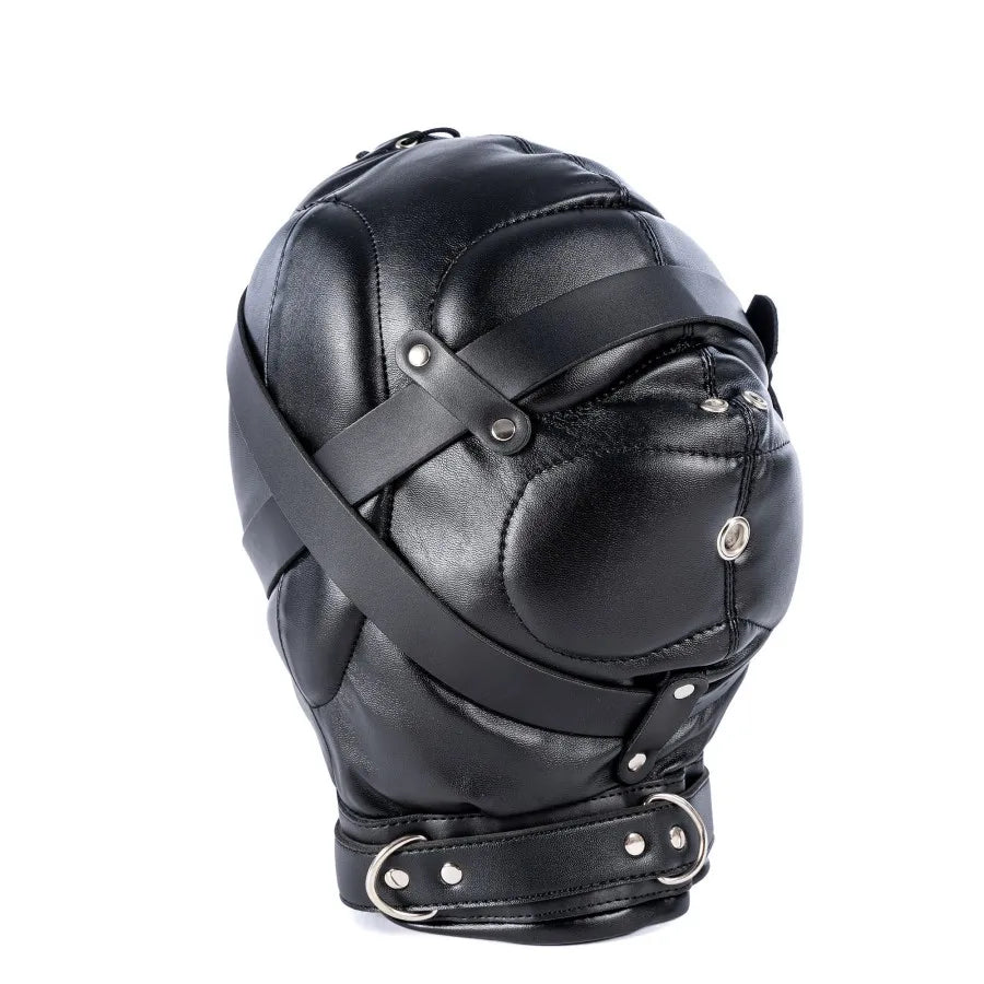 Leather Bondage Hood Mask with Mouth Hole