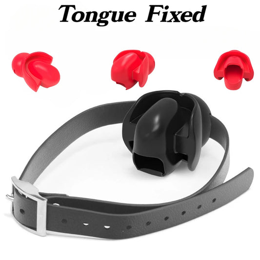 BDSM Tongue Fixed Mouth Gag Sex Toys for Couples SM Bondage Silicone Open Mouth Gag Ring Oral Ball Adult Restraint Leather Strap